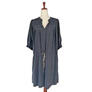 Ulla Johnson 100%‎ Silk Dress Size 8 Drop Waist Smocked Longsleeve Midi Boho